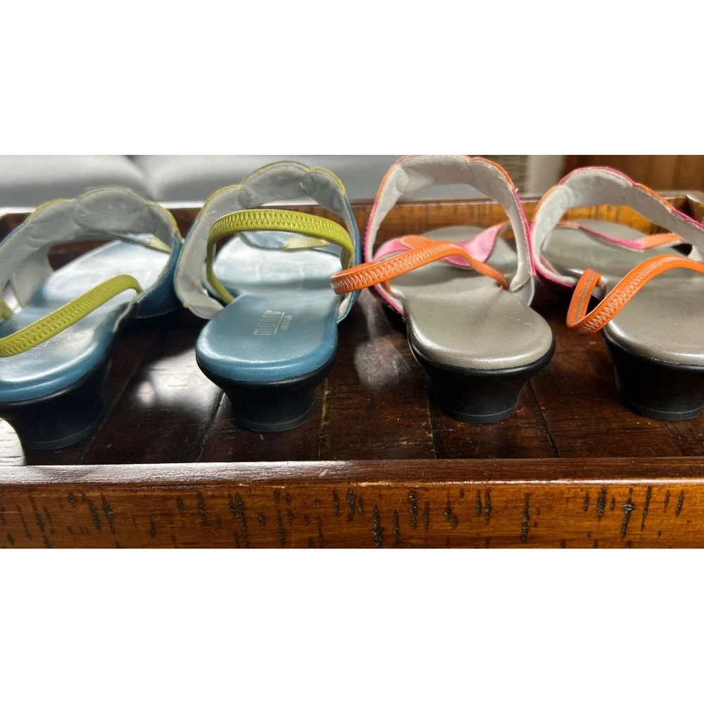 Munro Lot Colorful Leather Slip On Slides Sandals Heels 8W Blue Green Pink Orang